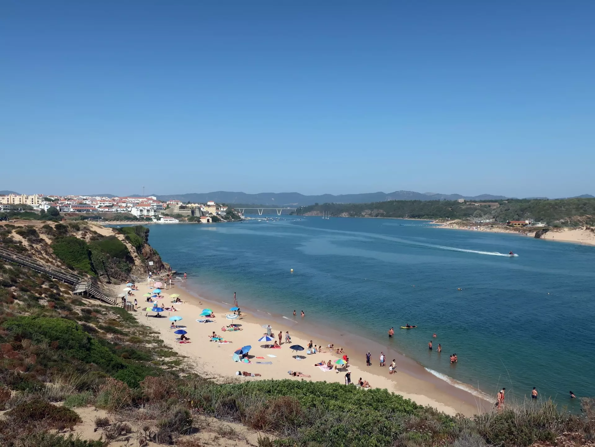 Aerial view of Praia da Franquia in Vila Nova de Milfontes, Portugal.