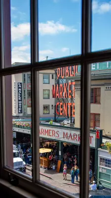 A market sign that reads "Public Market Centre"