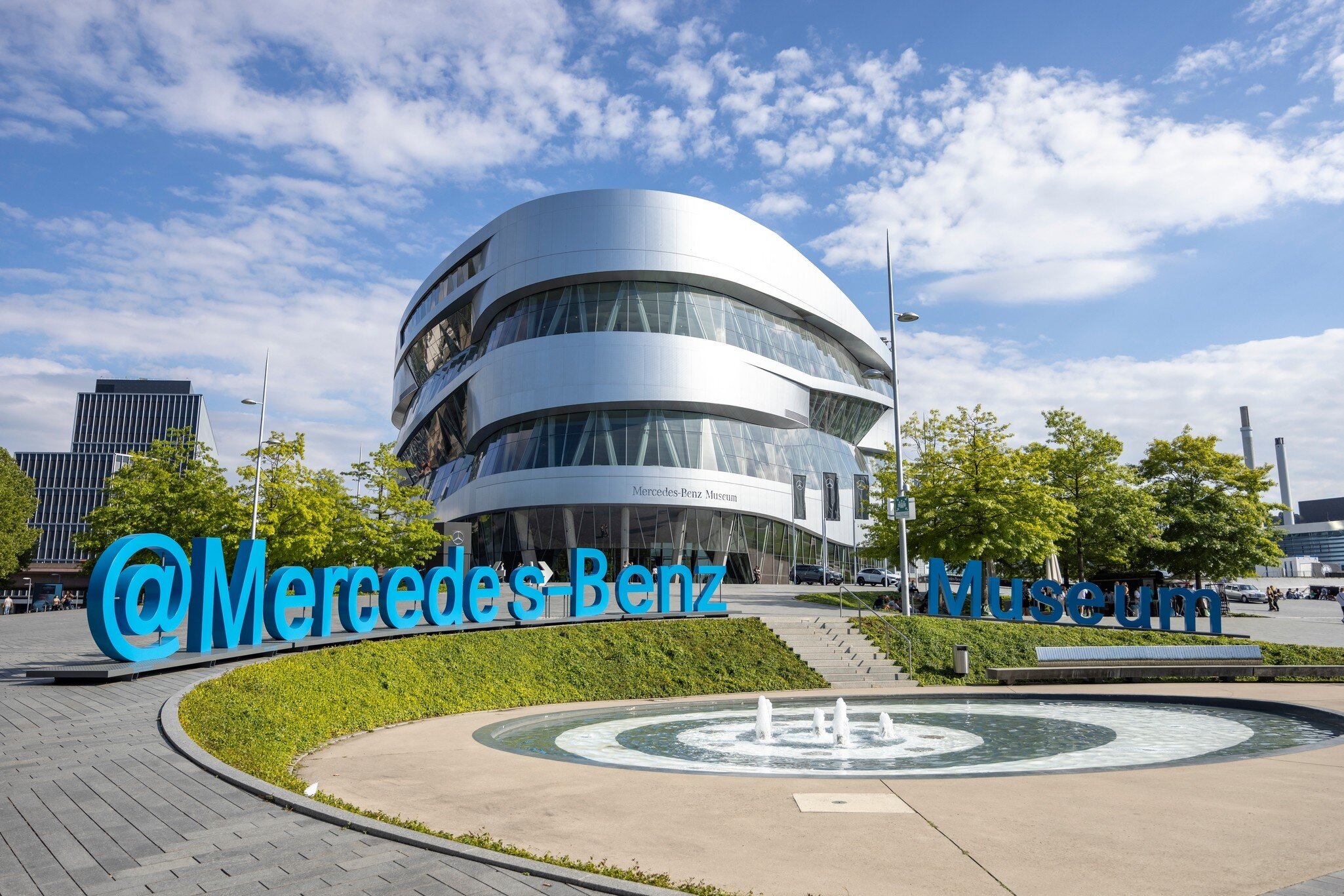 Exterior view of the Mercedes-Benz museum in Stuttgart, Germany.