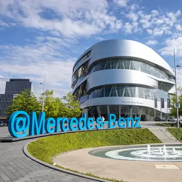 Exterior view of the Mercedes-Benz museum in Stuttgart, Germany.