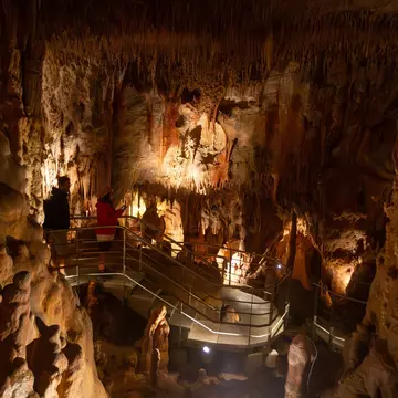View of mineral formations in Petralona Cave, Northern Greece.