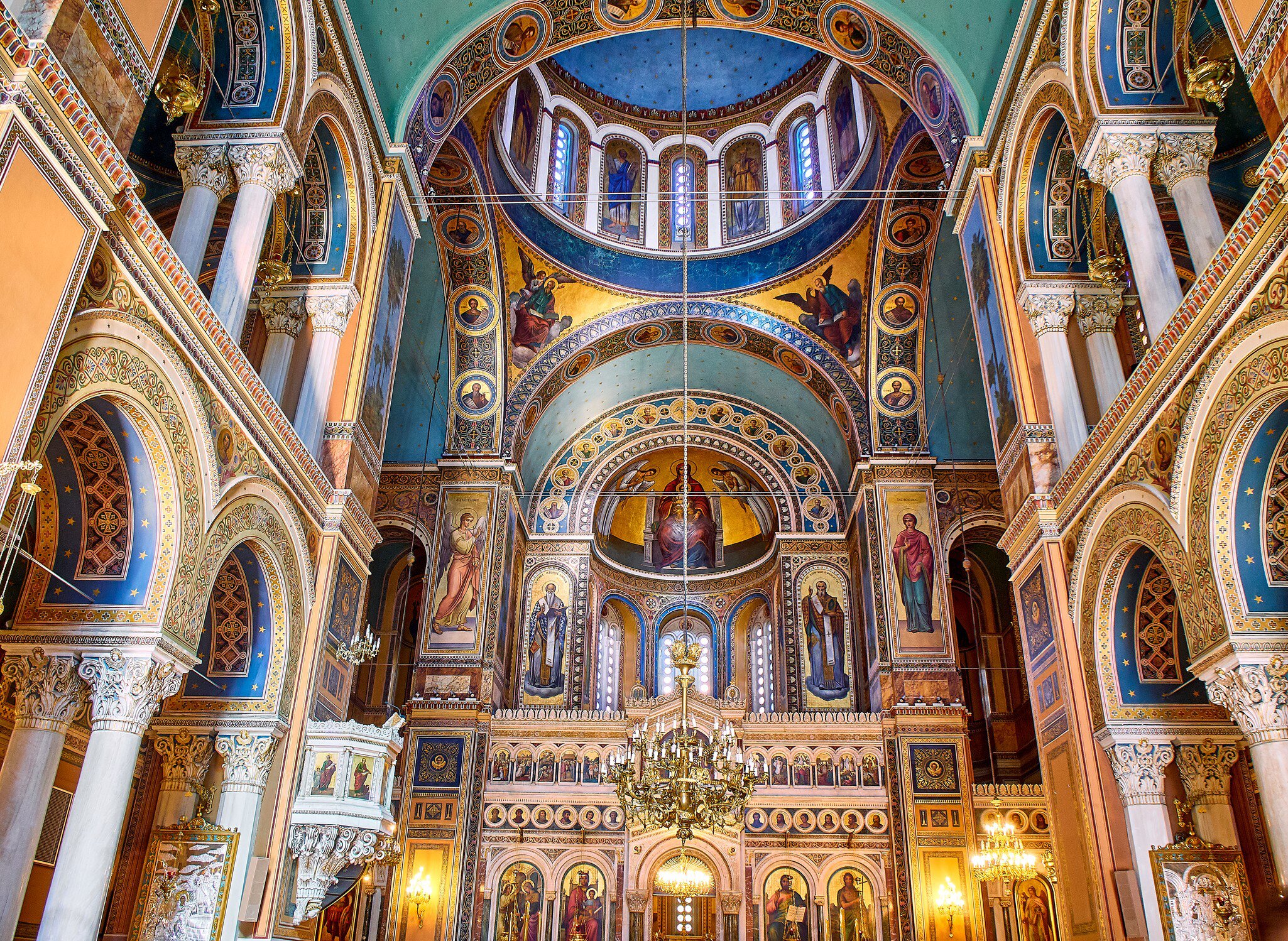 Athens, Greece - June 30, 2018. Chancel of The Metropolitan Cathedral of the Annunciation, also known as the Mitropoli or Metropolis. Athens, Attica region, Greece.; Shutterstock ID 1155321160; your: Erin Lenczycki; gl: 65050; netsuite: Digital; f...