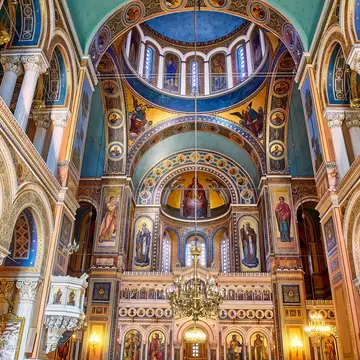 Athens, Greece - June 30, 2018. Chancel of The Metropolitan Cathedral of the Annunciation, also known as the Mitropoli or Metropolis. Athens, Attica region, Greece.; Shutterstock ID 1155321160; your: Erin Lenczycki; gl: 65050; netsuite: Digital; f...