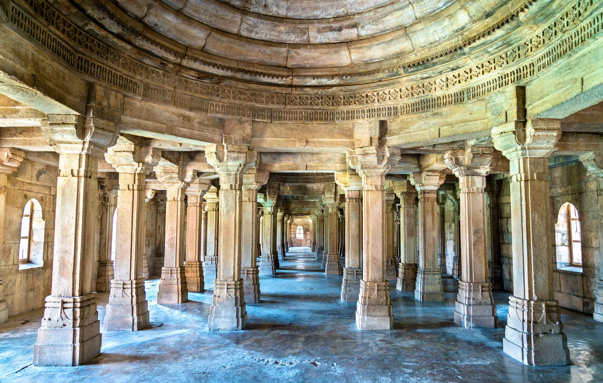 Carved interiors of Sahar Ki Masjid at Champaner, Gujarat, India