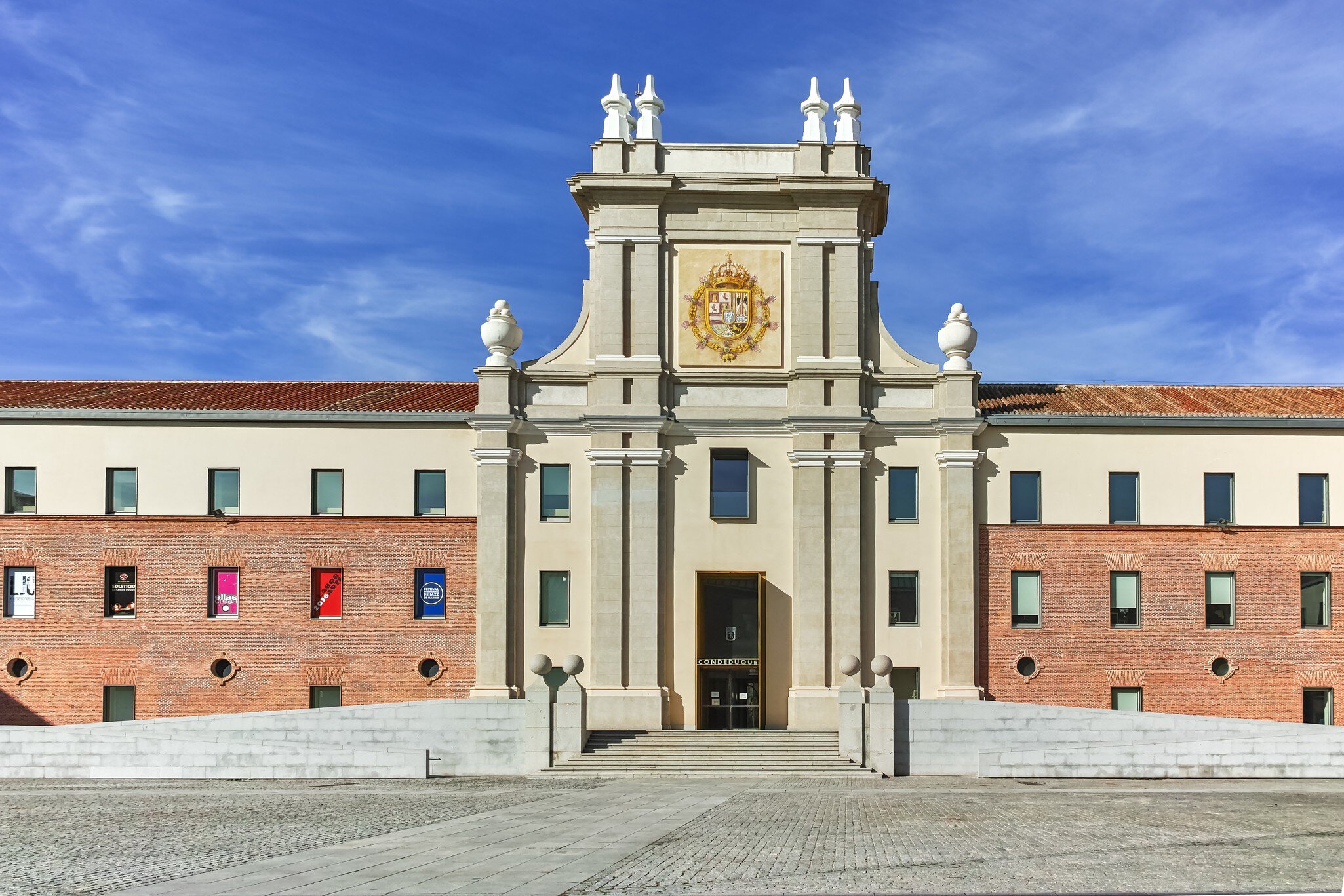 Exterior view of the Antiguo Cuartel del Conde Duque in Madrid, Spain.