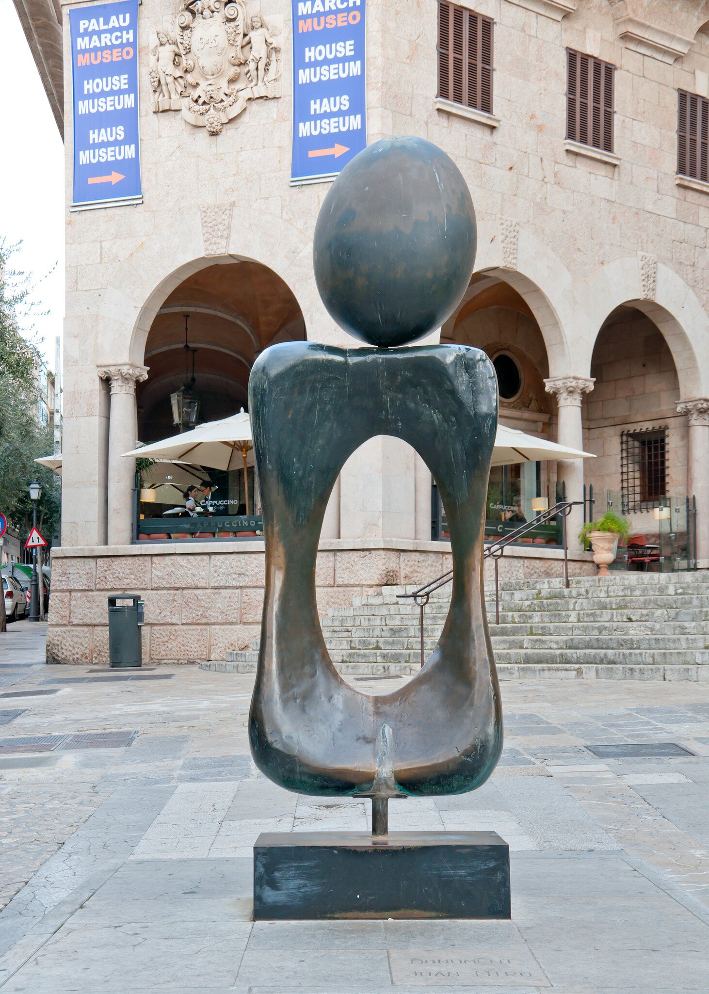 View of a statue outside the Palau March in Mallorca, Spain.