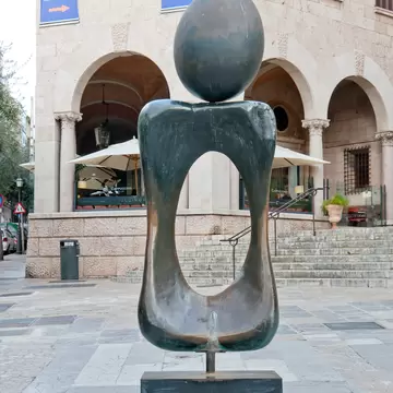 View of a statue outside the Palau March in Mallorca, Spain.