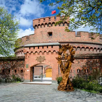 KALININGRAD, RUSSIA - APRIL 22, 2017: Defensive tower Dona, old german military fortification, was built in 1853, Inside is a Museum of amber; Shutterstock ID 628413233;