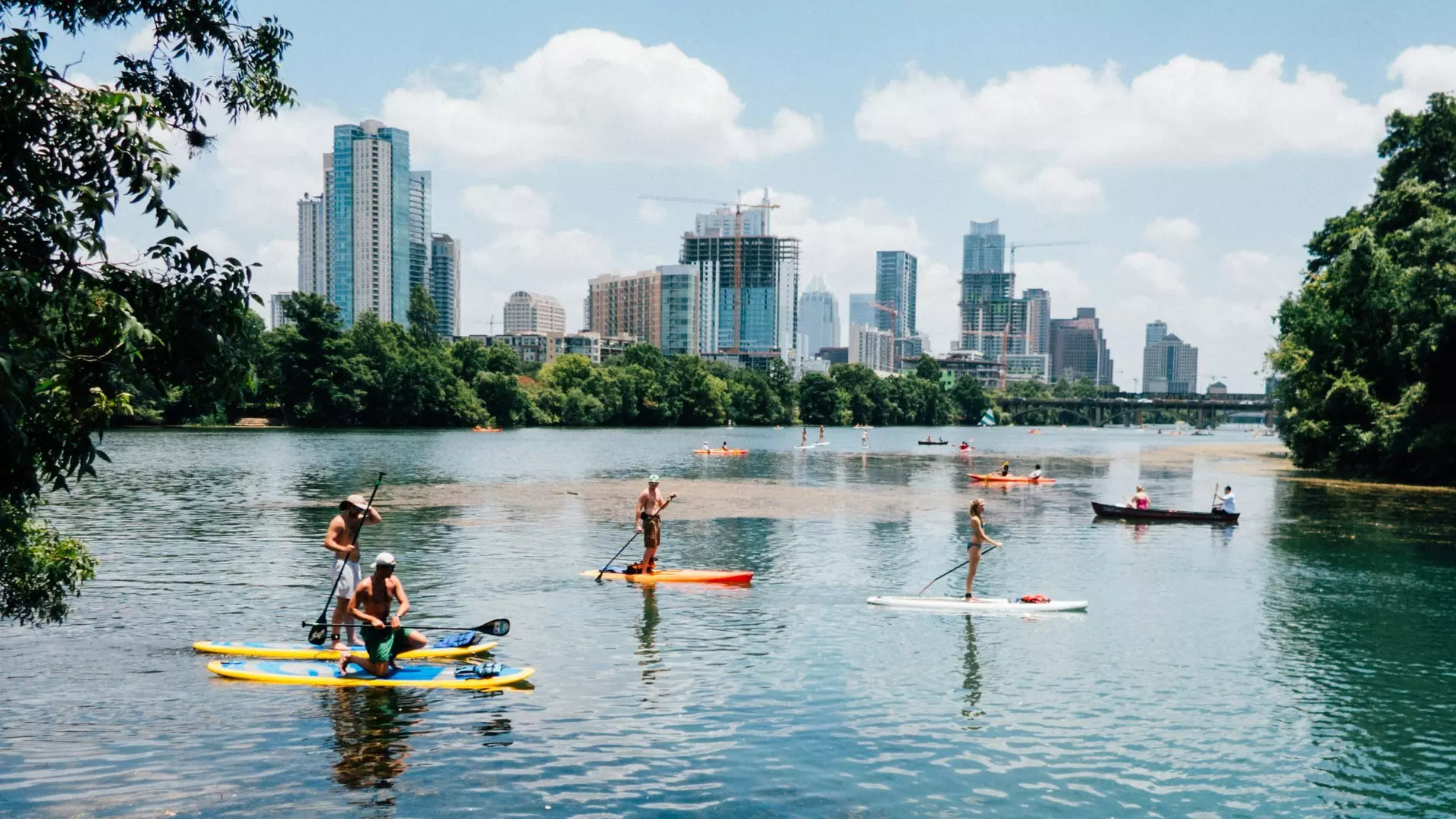 Downtown view over the water from Lou Neff point of Lady Bird Hike and Bike Trail.
Austin, Texas