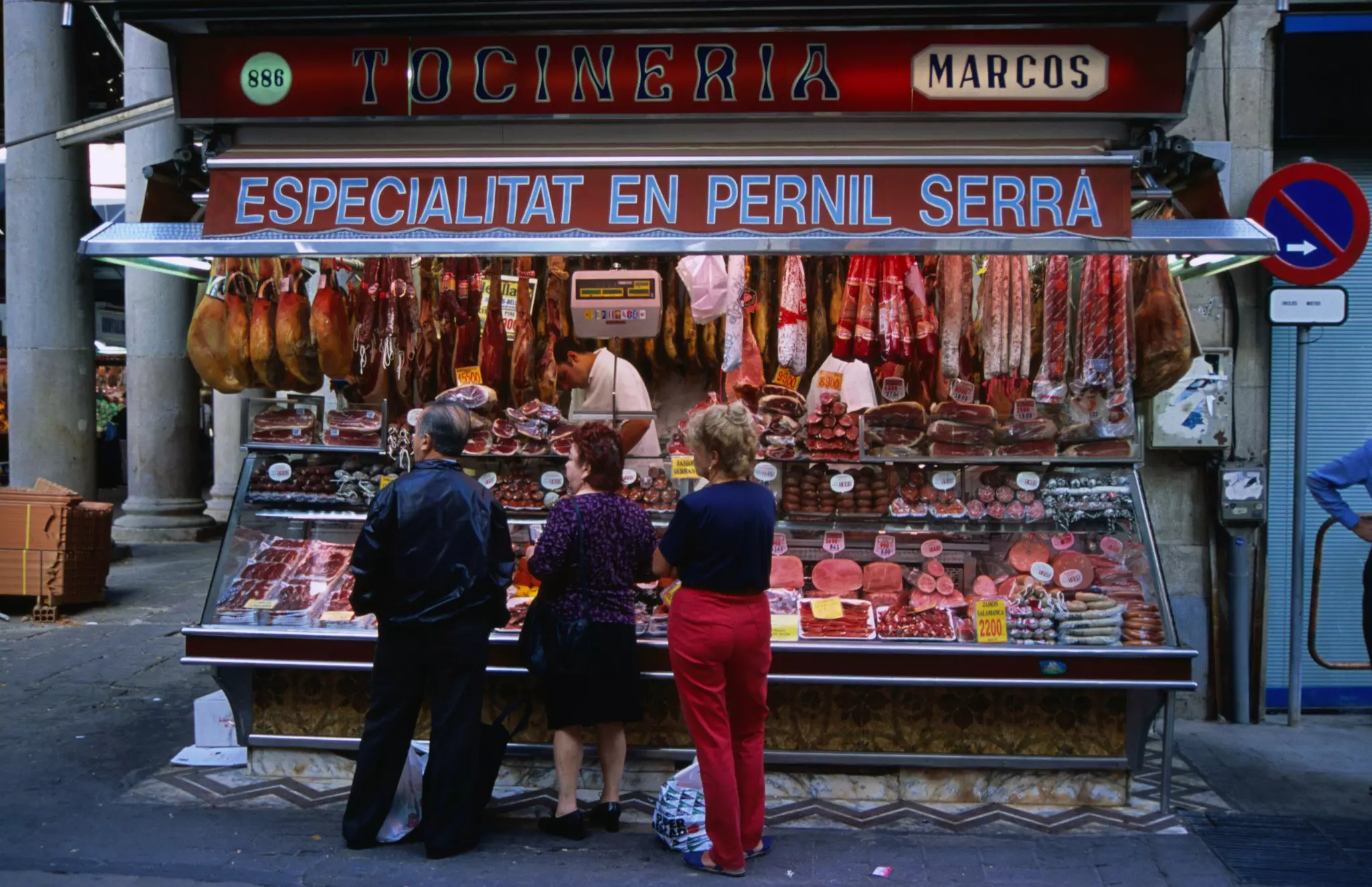 Locals shop in Mercat de Santa Caterina market in the La Rambla area of Barcelona, Spain.