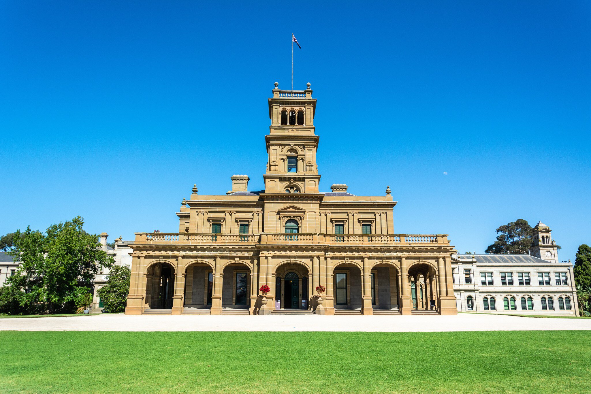 Exterior view of the Werribee Park Mansion in Victoria, Australia. 