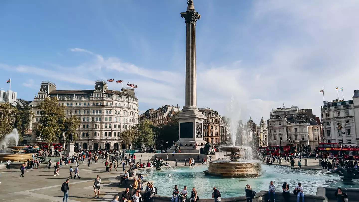 View of Trafalgar Square in London, UK.