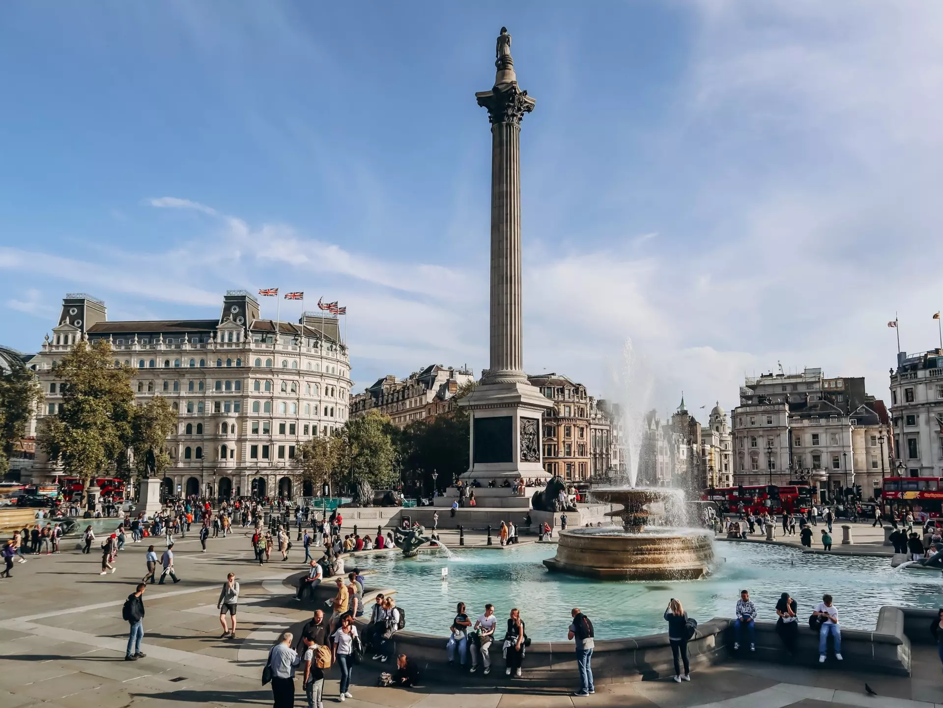 View of Trafalgar Square in London, UK.