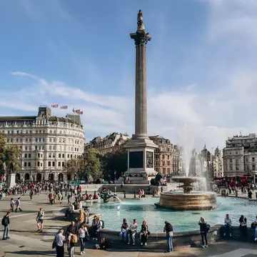 View of Trafalgar Square in London, UK.