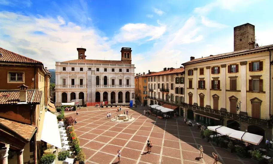 View of Piazza Vecchia in Bergamo.