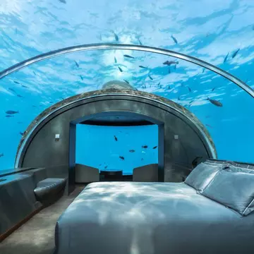The underwater bed at the Muraka Suite at Conrad Maldives Rangali Island