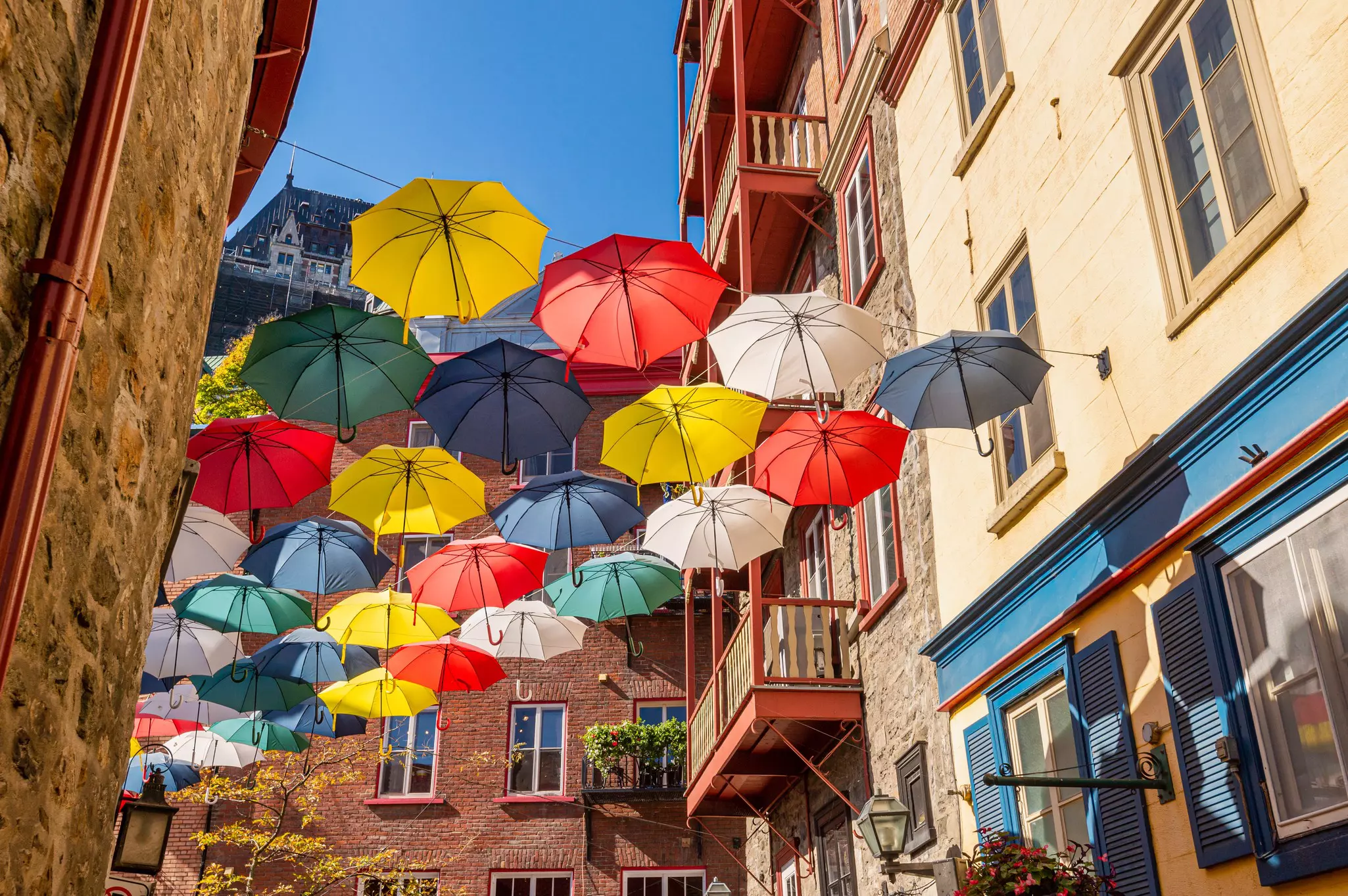 Umbrella Alley in Rue du Cul de Sac, Petit Champlain district.