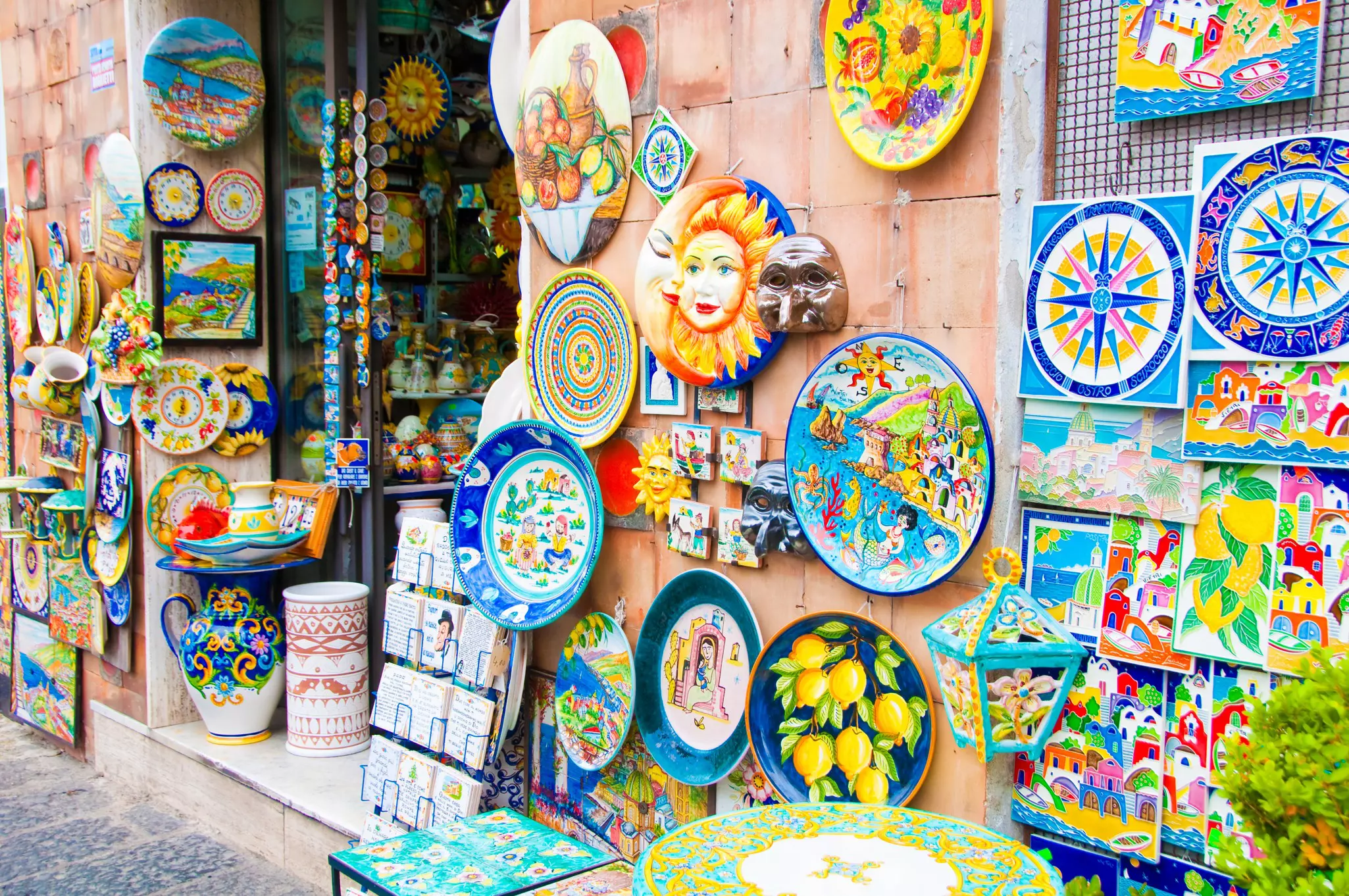 Colorful ceramics decorating the outside wall of a ceramic shop in Vietri sul Mare