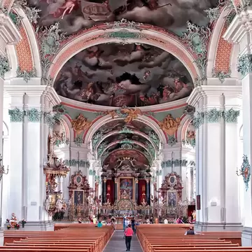 The ornate decorations of the St. Gallen Cathedral Interior.