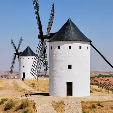 View of windmills in Consuegra, Spain.