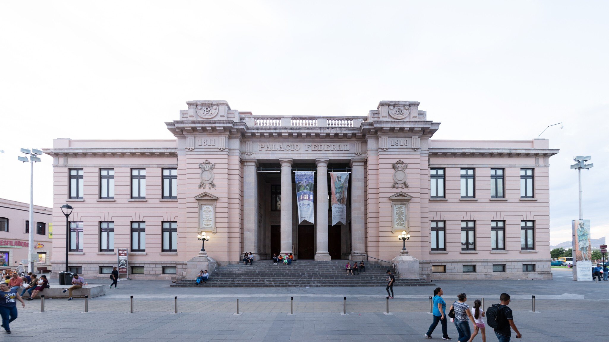 Chihuahua, CUU / Mexico - ca. 2018: Facade of the museum Casa Chihuahua. The building formerly held Mexican Federal Goverment offices like the Post Office and the Office for the Treasury.