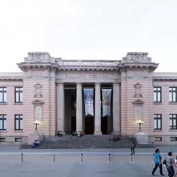 Chihuahua, CUU / Mexico - ca. 2018: Facade of the museum Casa Chihuahua. The building formerly held Mexican Federal Goverment offices like the Post Office and the Office for the Treasury.