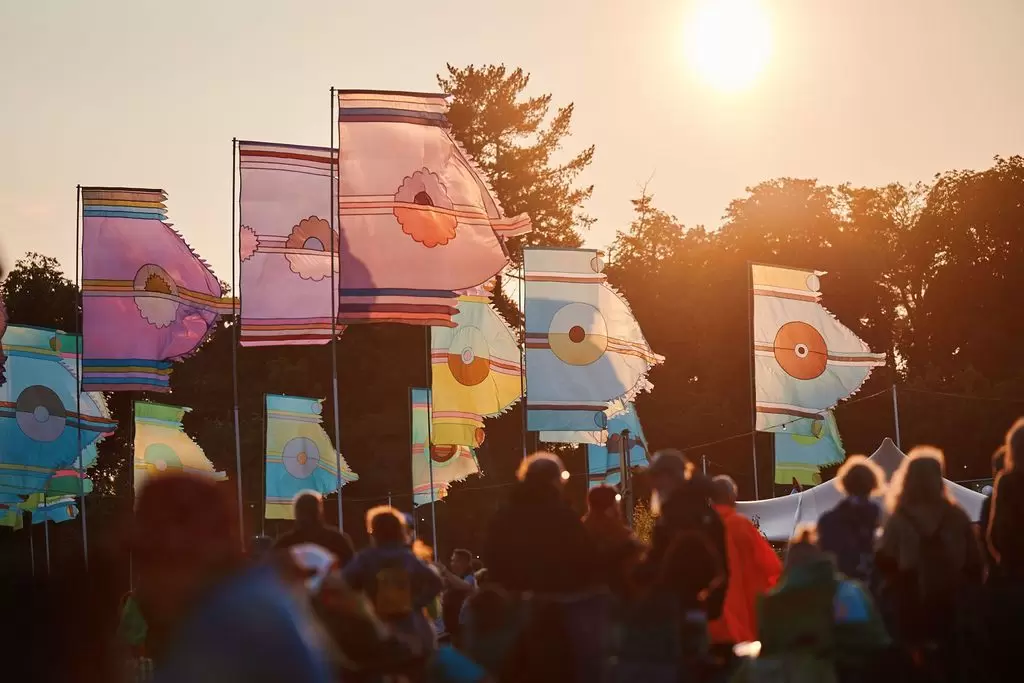 Flags at sunset at the British music festival WOMAD