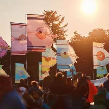 Flags at sunset at the British music festival WOMAD