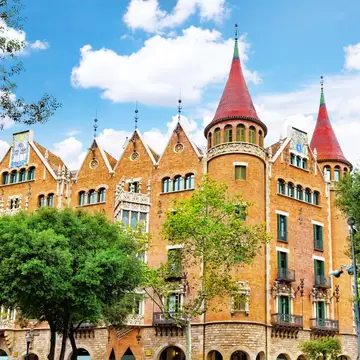 Casa Serra (building with spires) in the center of Barcelona.