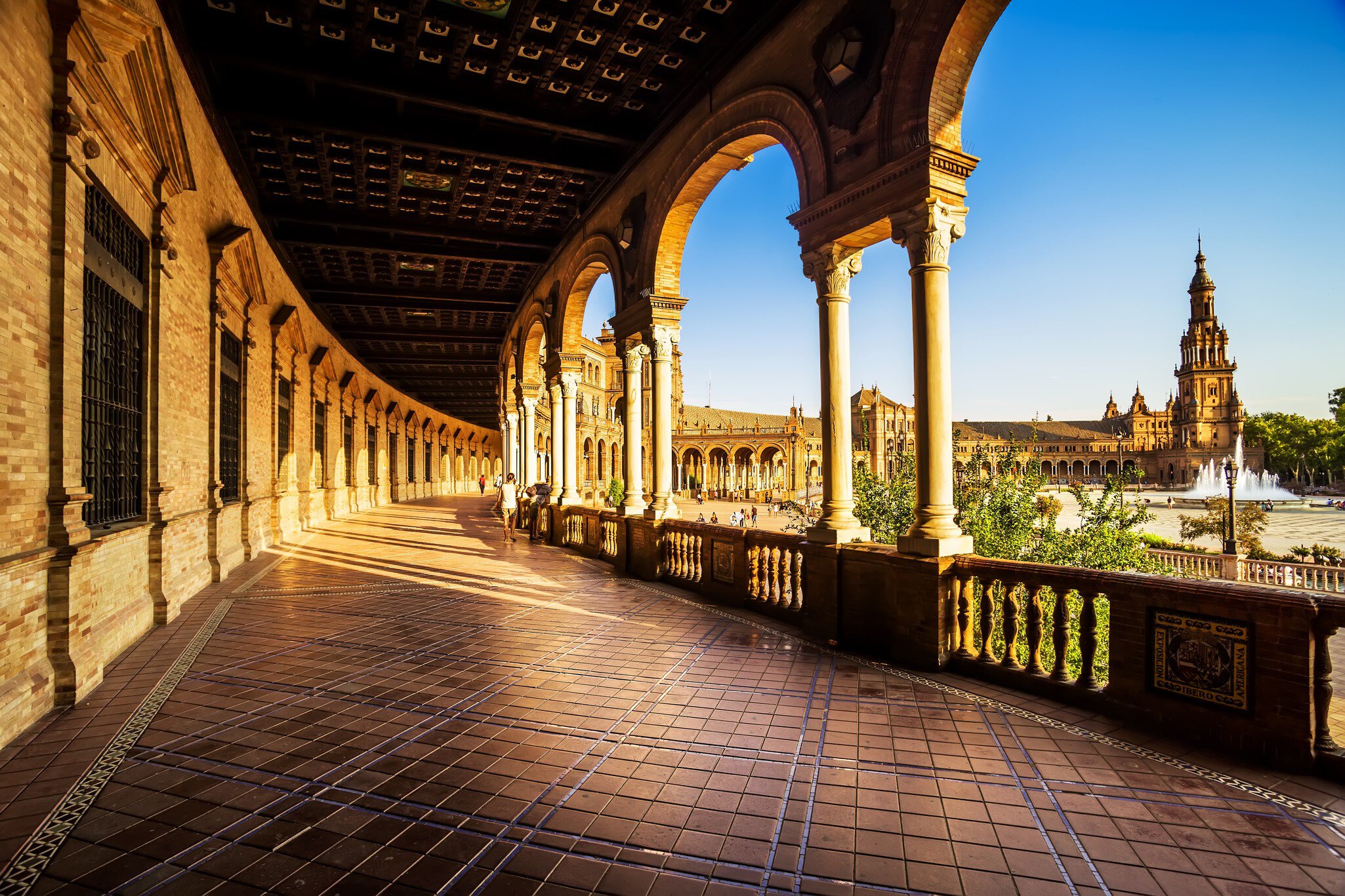 The late afternoon sun casting shadows in Spanish Square (Plaza de Espana).
