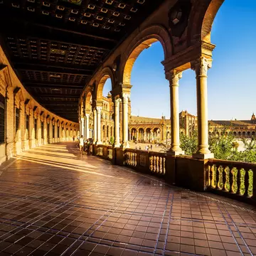 The late afternoon sun casting shadows in Spanish Square (Plaza de Espana).