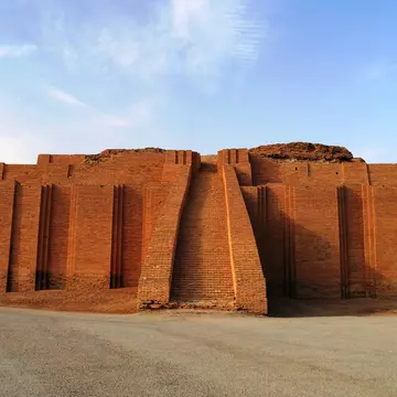 Restored ziggurat in ancient Ur, sumerian temple in Iraq