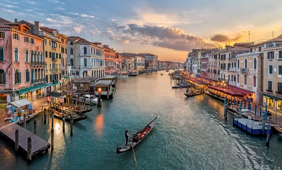 Italy, Venice, Elevated view of canal in city