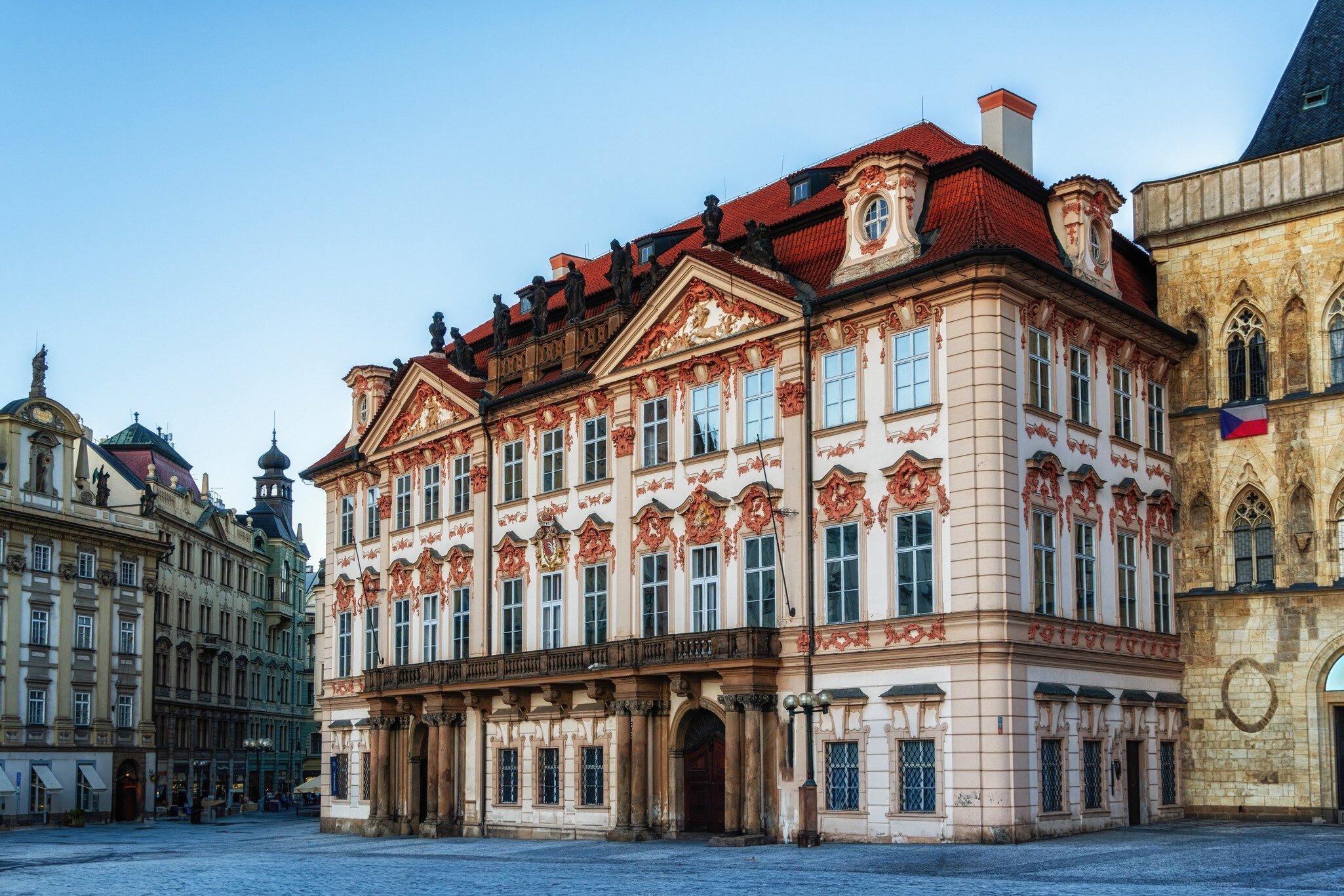 Exterior of Golz-Kinsky Palace, the National Gallery in Old Town Square in Prague, Czech Republic.