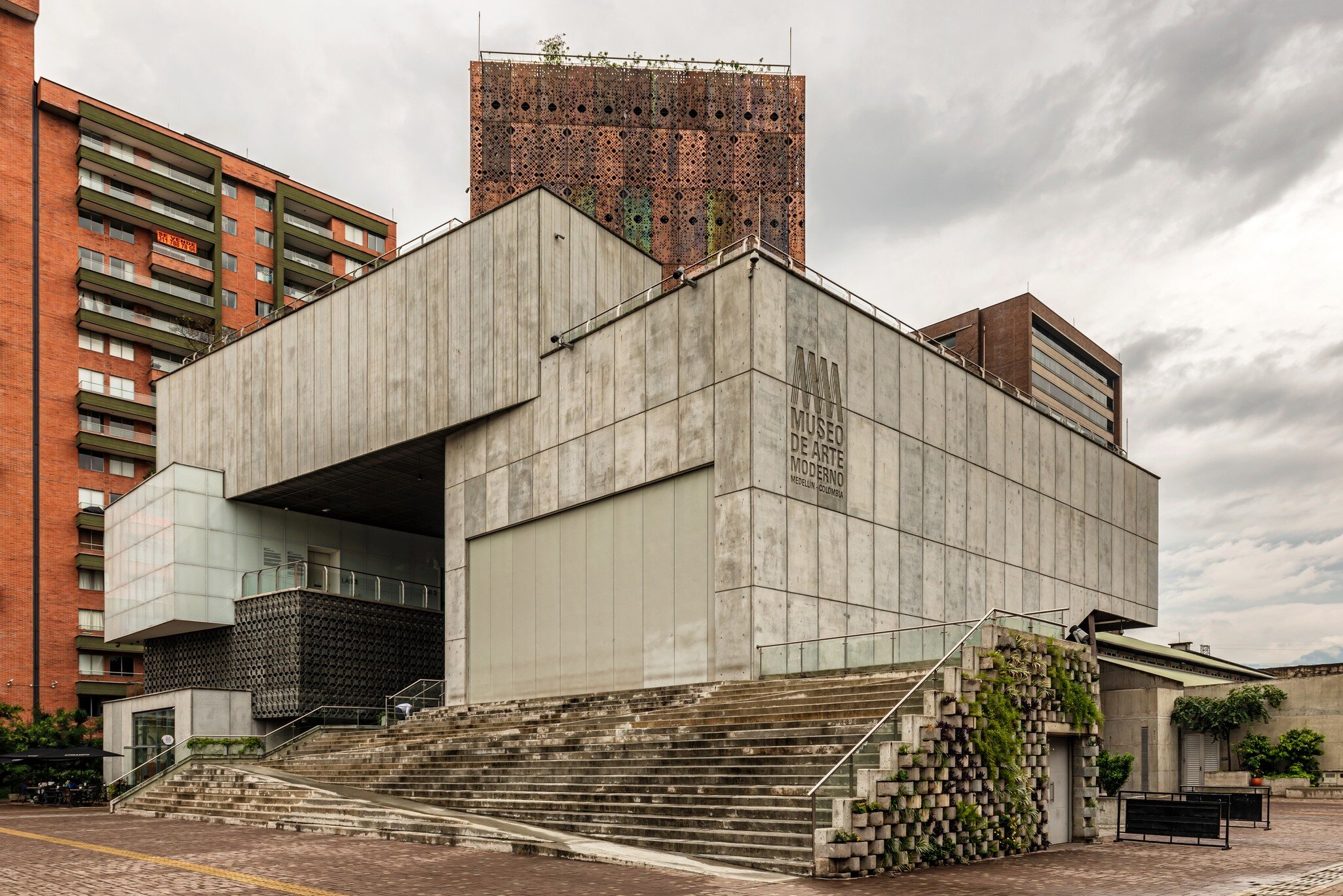Medellin, Colombia - March 29, 2018: Futuristic architecture of the Museum of modern art building in Medellin, Colombia.