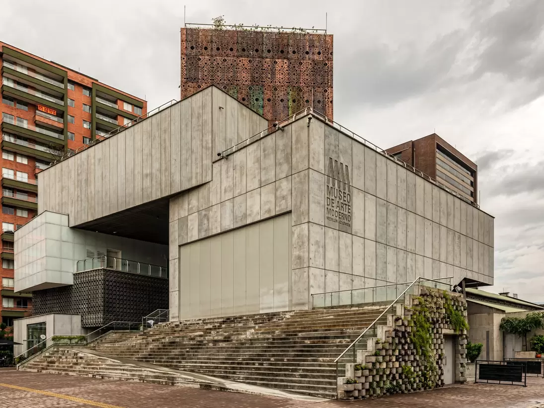 Medellin, Colombia - March 29, 2018: Futuristic architecture of the Museum of modern art building in Medellin, Colombia.
