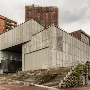 Medellin, Colombia - March 29, 2018: Futuristic architecture of the Museum of modern art building in Medellin, Colombia.