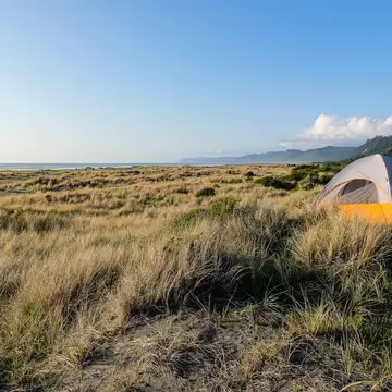 A camping tent at Gold Bluffs in Redwoods National Park.