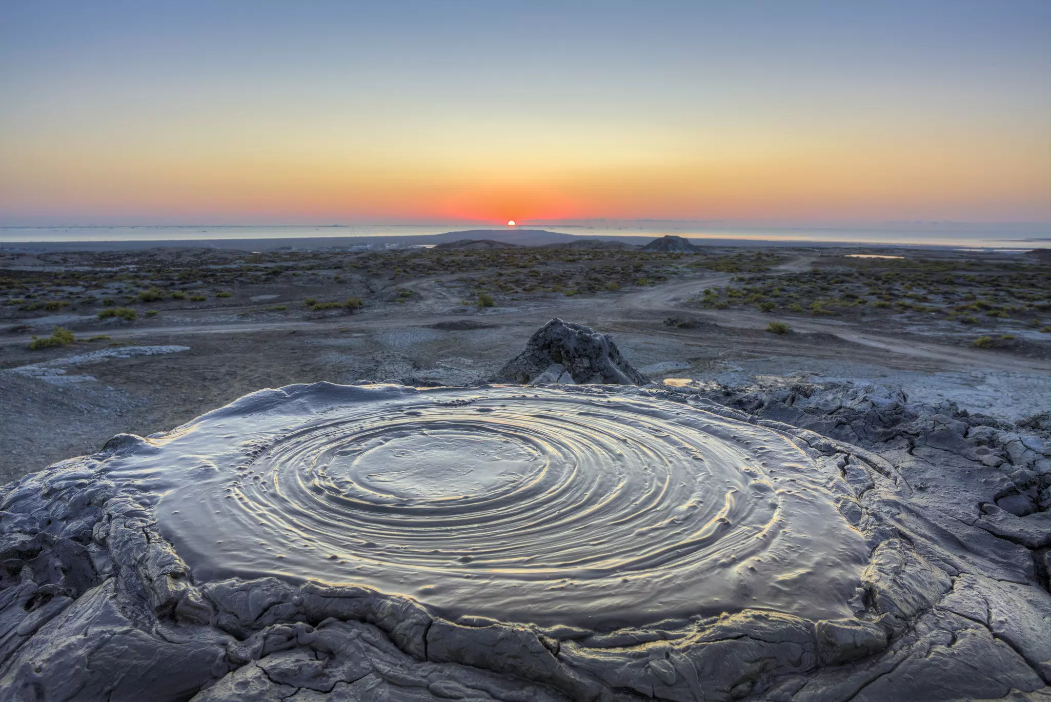 Sunrise over a mud volcano in Azerbaijan.