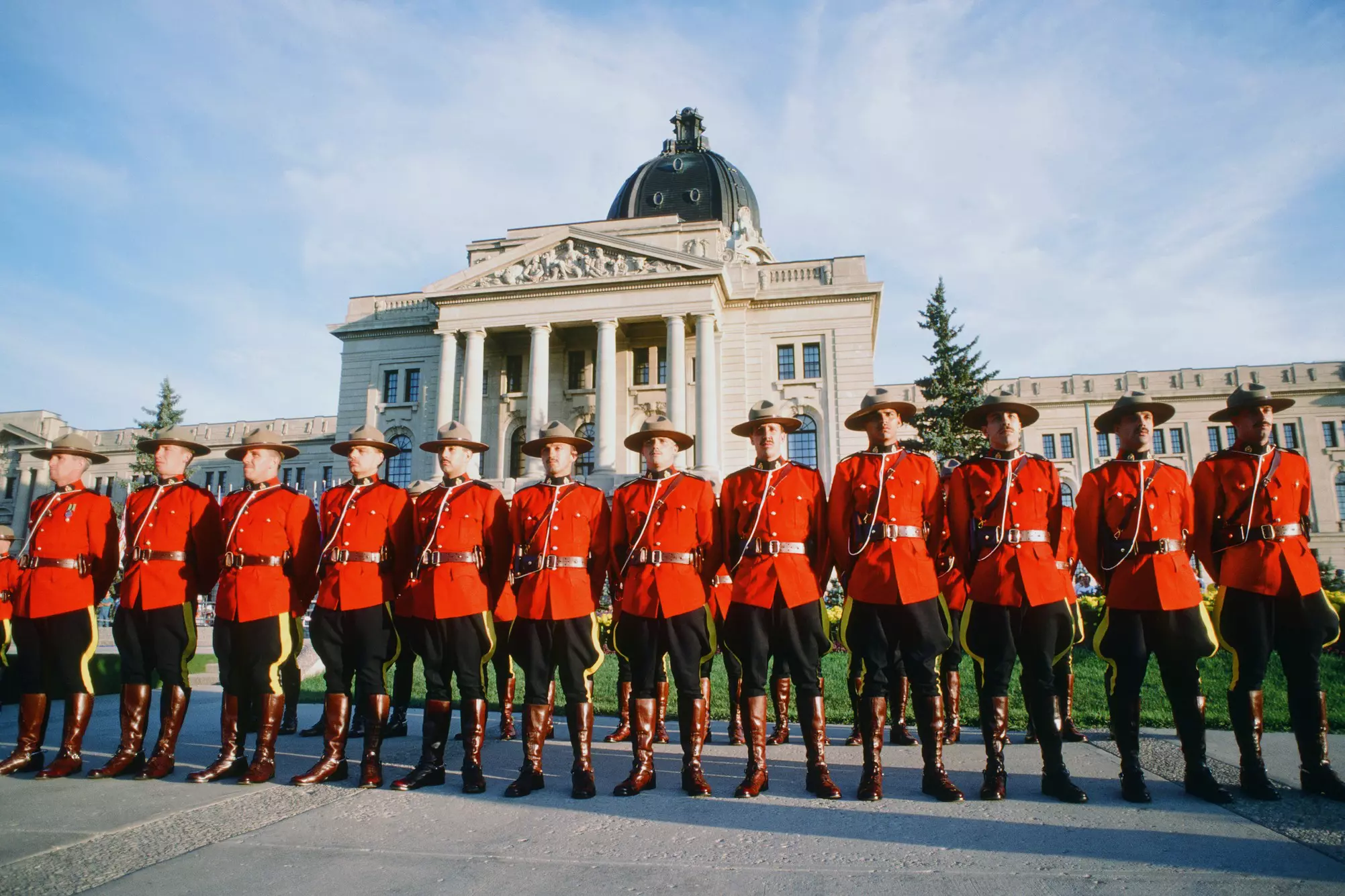 Royal Canadian Mounted Police officers on parade in Regina, Saskatchewan, Canada.