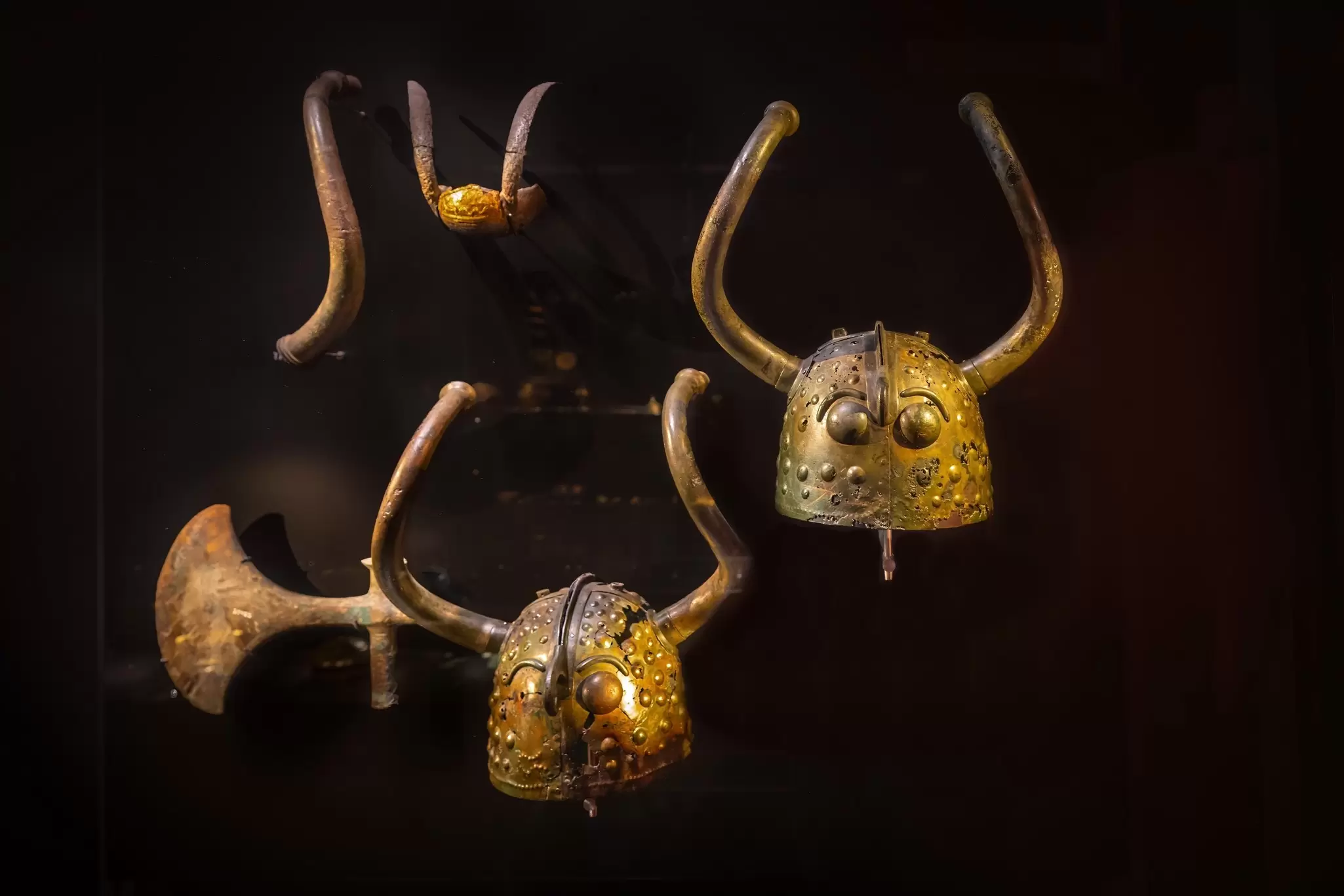 View of Vekso Horned Helmets at the Nationalmuseet in Copenhagen, Denmark.