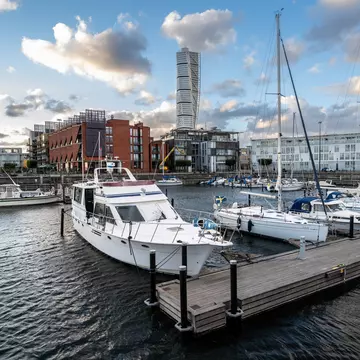 Malmö, Sweden - July 09 2022: Marina at Västra Hamnen with Turning Torso in the background.; Shutterstock ID 2237637147;
