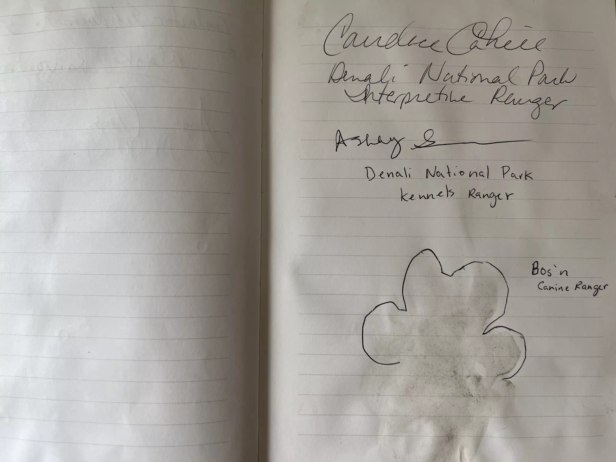 Travel journal signed by a kennel dog