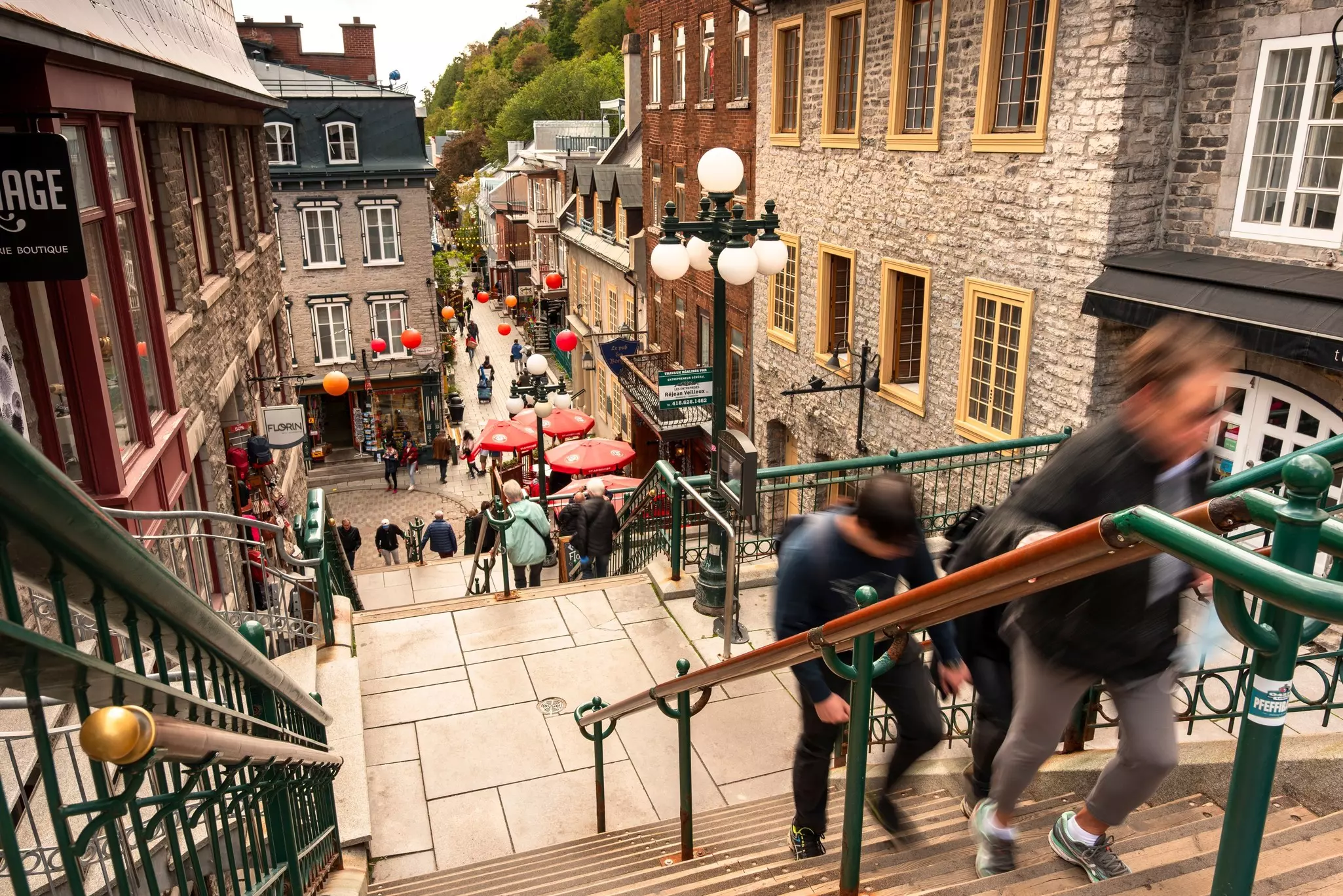 People on the old sidewalks of downtown Quebec City
