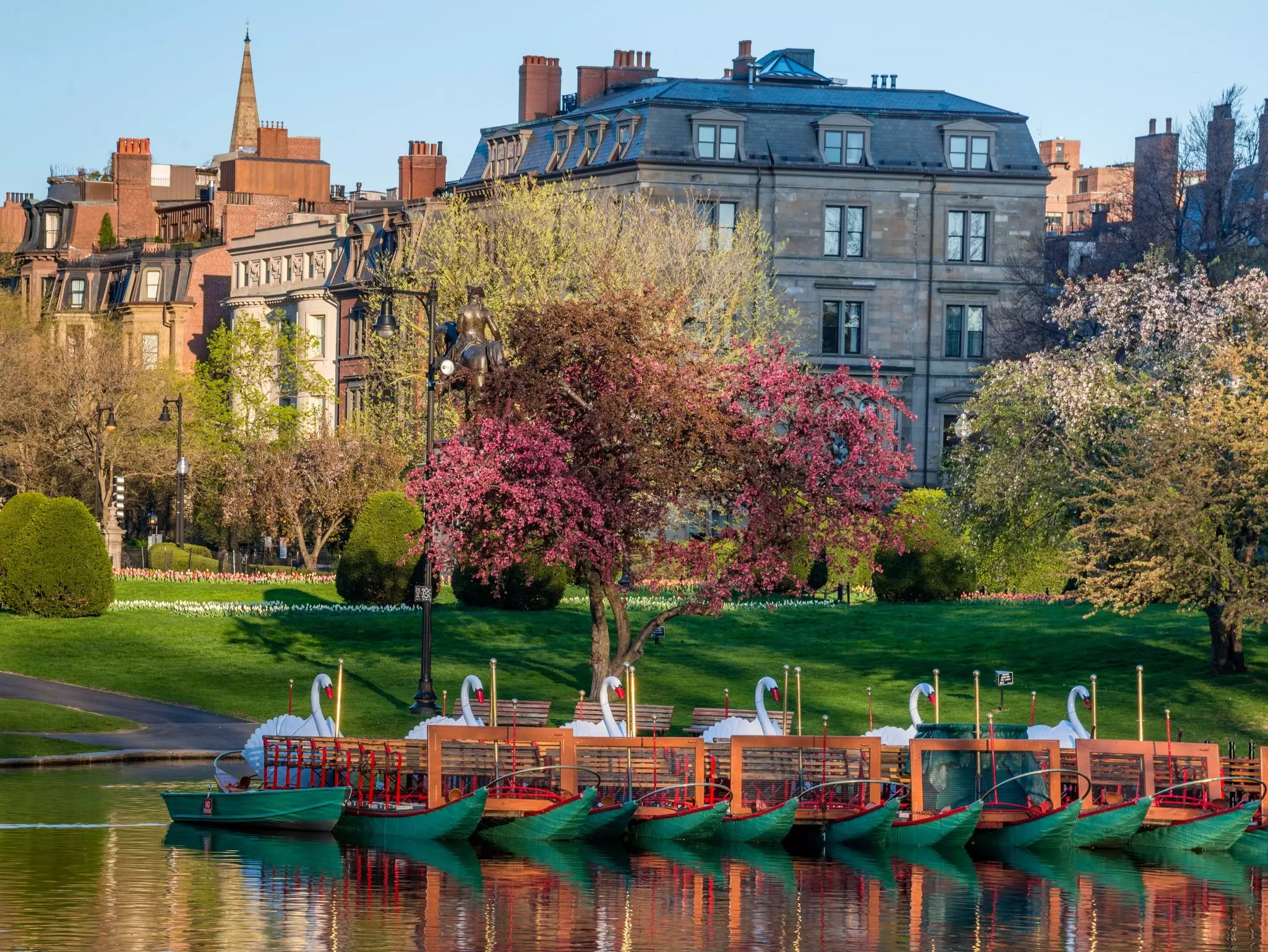 Colorful spring scene of trees blossoming with swan boats in the foreground at the Boston Public Garden in Boston, Massachusetts., License Type: media, Download Time: 2026-03-03T18:14:10.000Z, User: katelyn.perry_lonelyplanet, Editorial: false, purchase_order: 65050 - Digital Destinations and Articles, job: wip, client: wip, other: Katelyn Perry