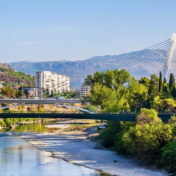 The Millennium Bridge over the Morača river in the centre of Podgorica. Leonid Andronov / Shutterstock
