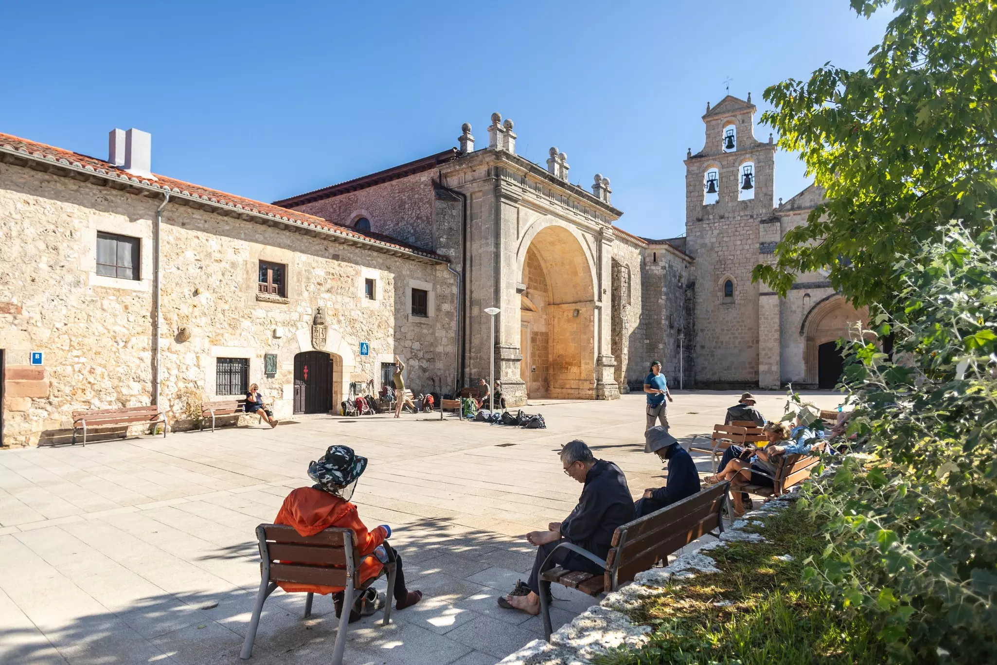 SAN JUAN DE ORTEGA - BURGOS - SPAIN - 09-19-2023: Monastery, which belonged to the Order of Jerome from 1432 until the 19th century, has a church with three apses from the 12th and 13th centuries