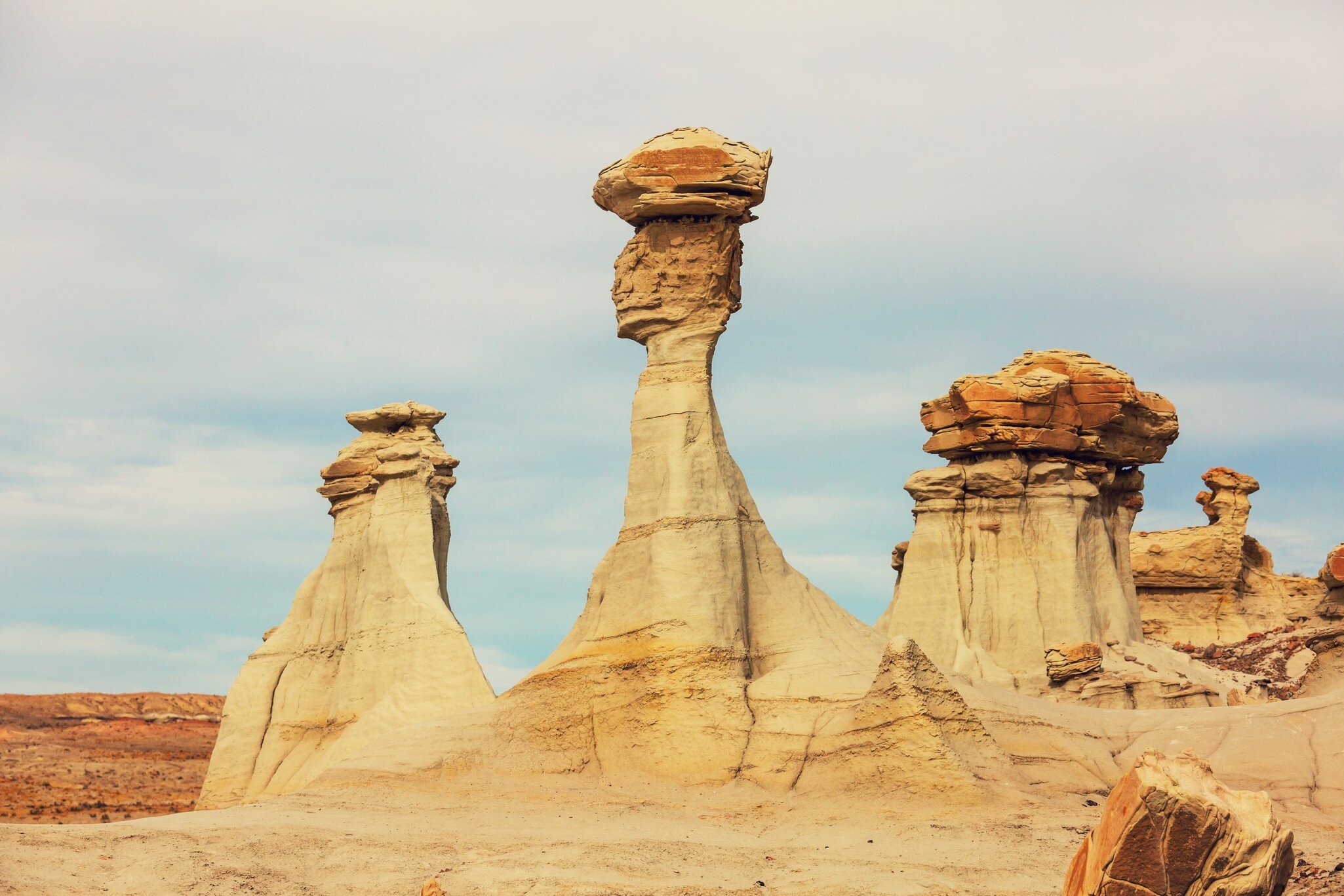 Bisti/De-Na-Zin Wilderness, New Mexico, USA at the Alien Throne rock formation just after sunset.