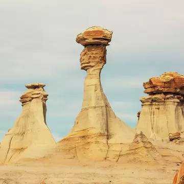 Bisti/De-Na-Zin Wilderness, New Mexico, USA at the Alien Throne rock formation just after sunset.