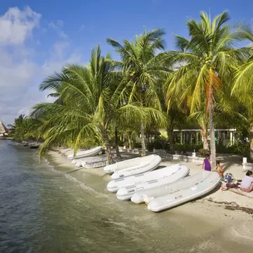 Belize, Placencia, The Moorings dingies on beach